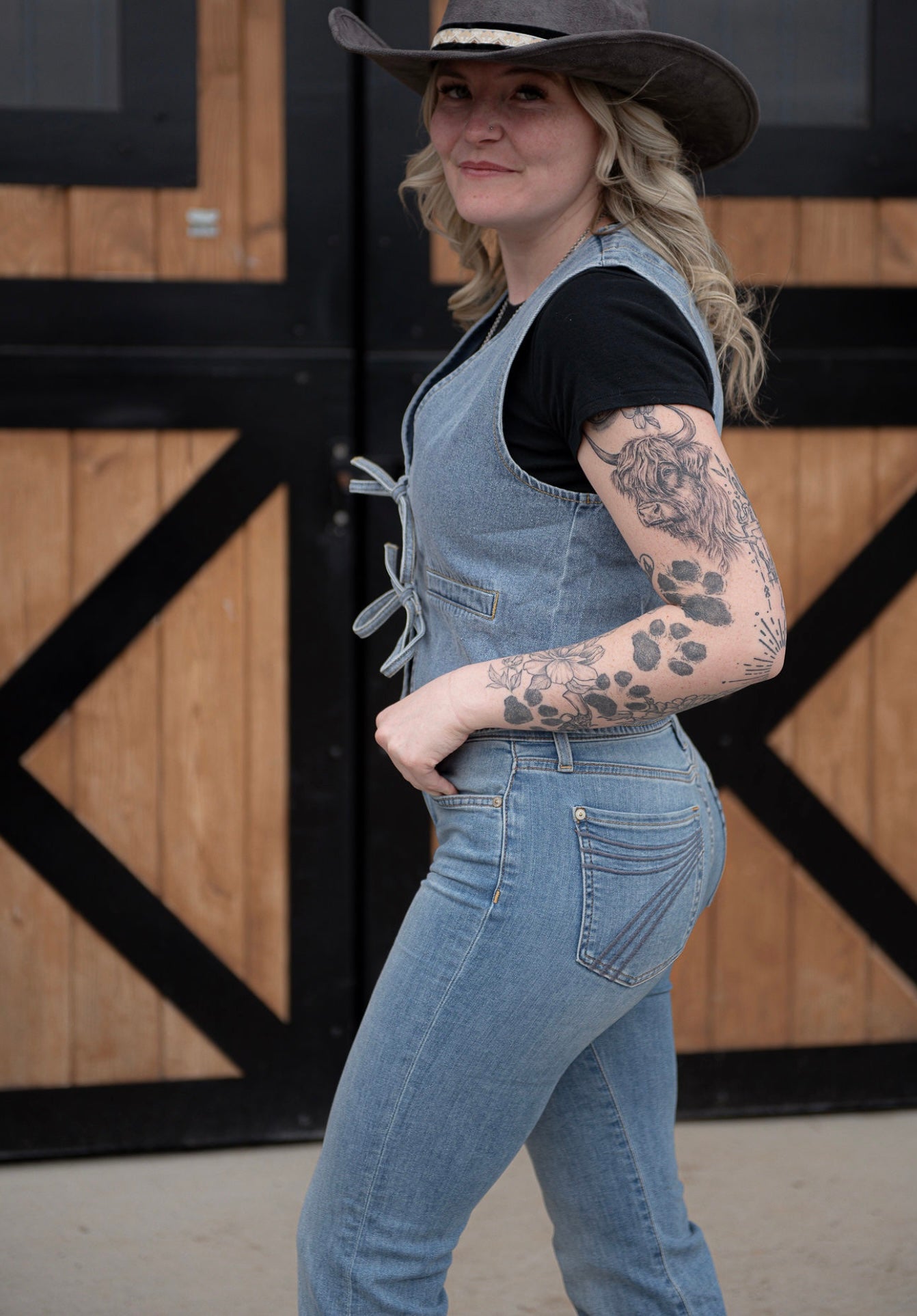 Denim double knot vest