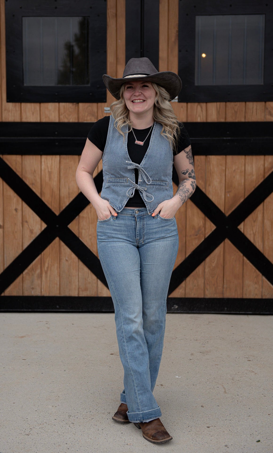 Denim double knot vest
