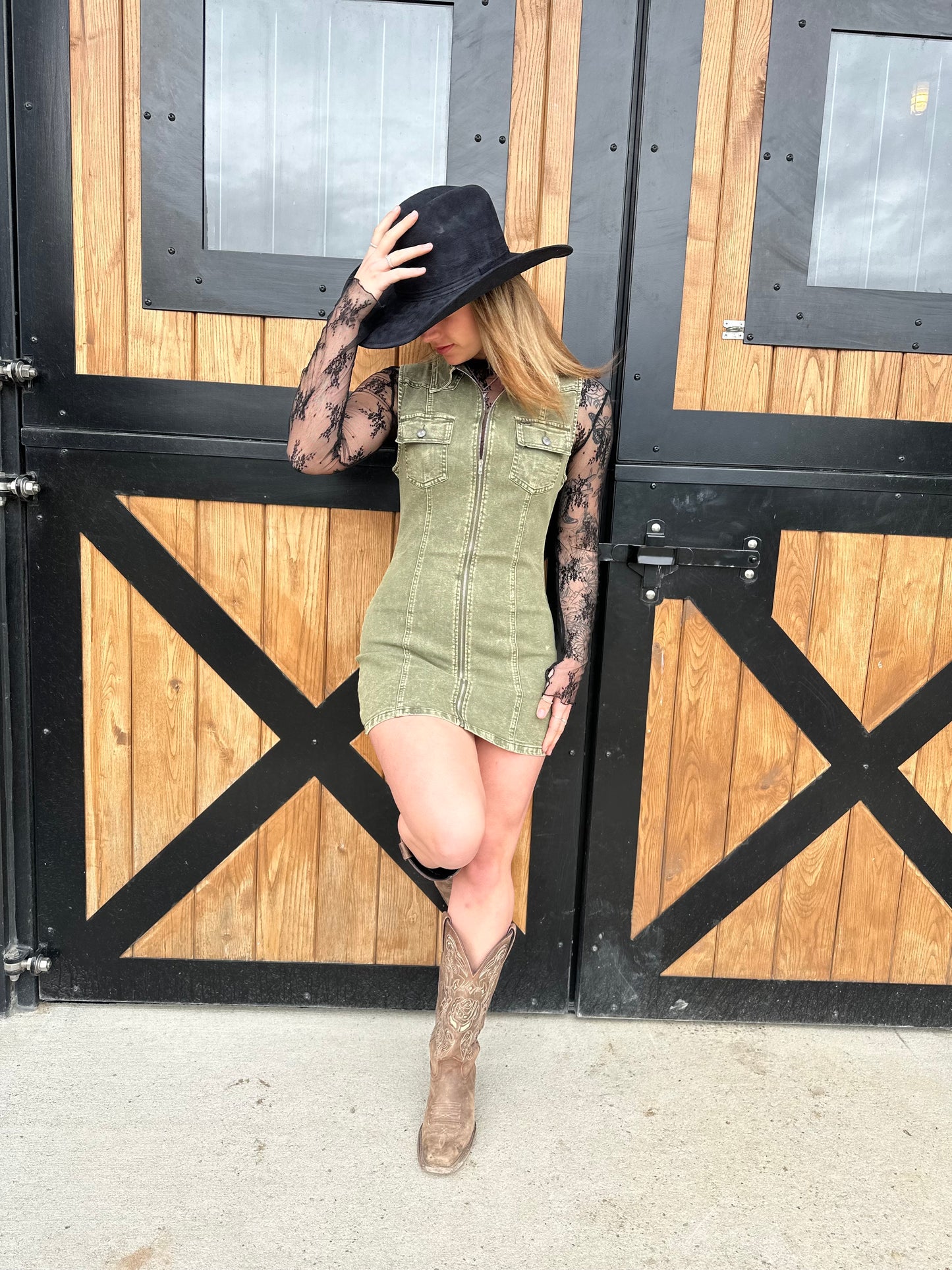Olive green denim dress