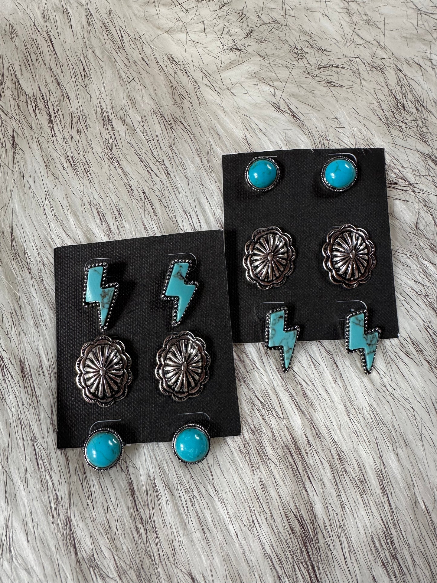 3 pair western earring stud set