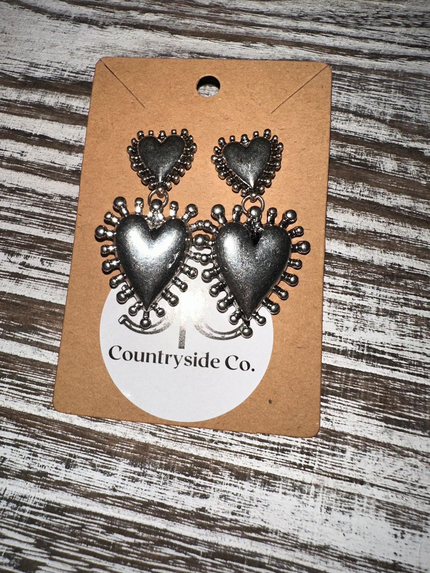 Heart silver dangle earrings
