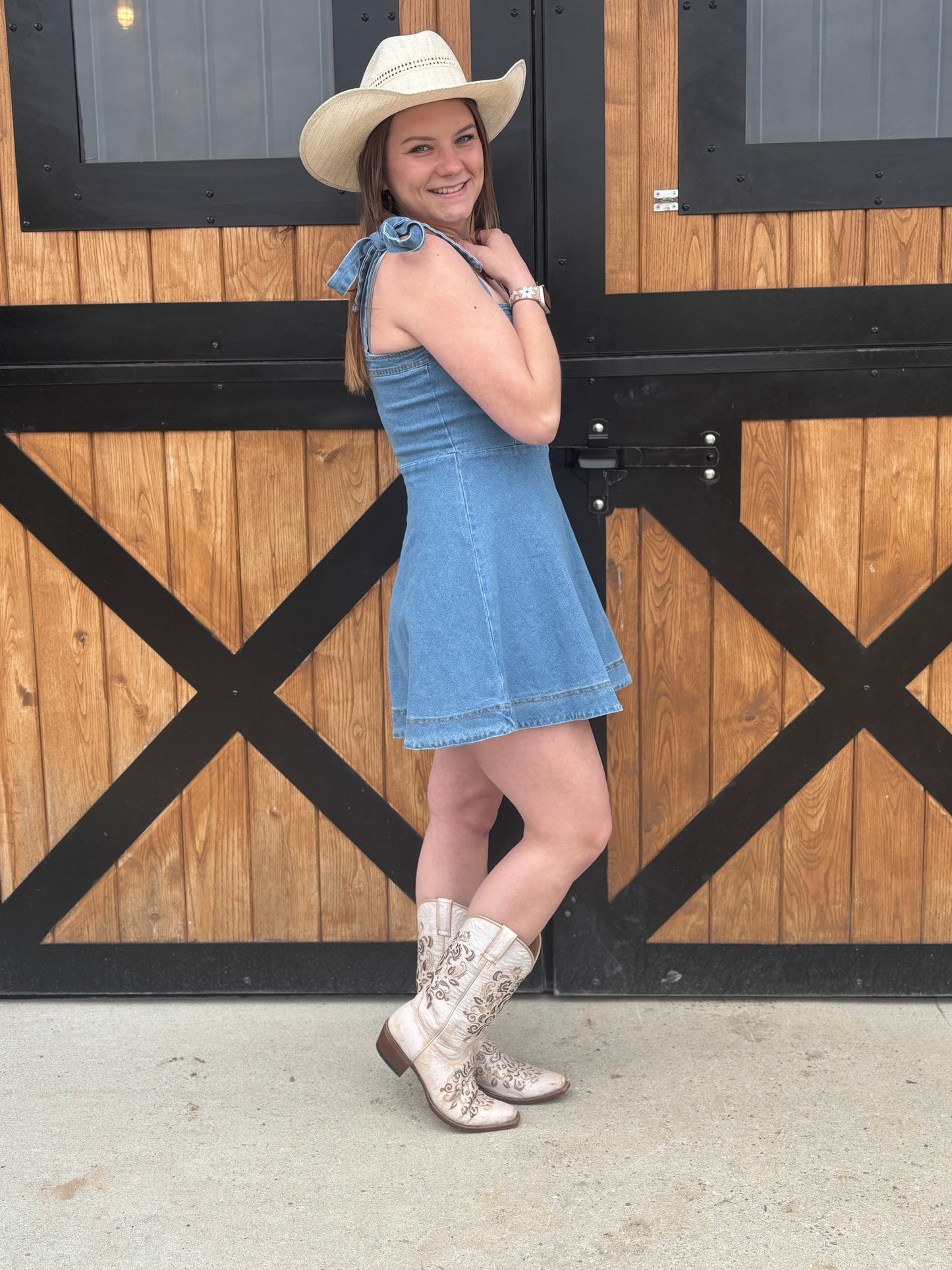 Denim bow tie dress