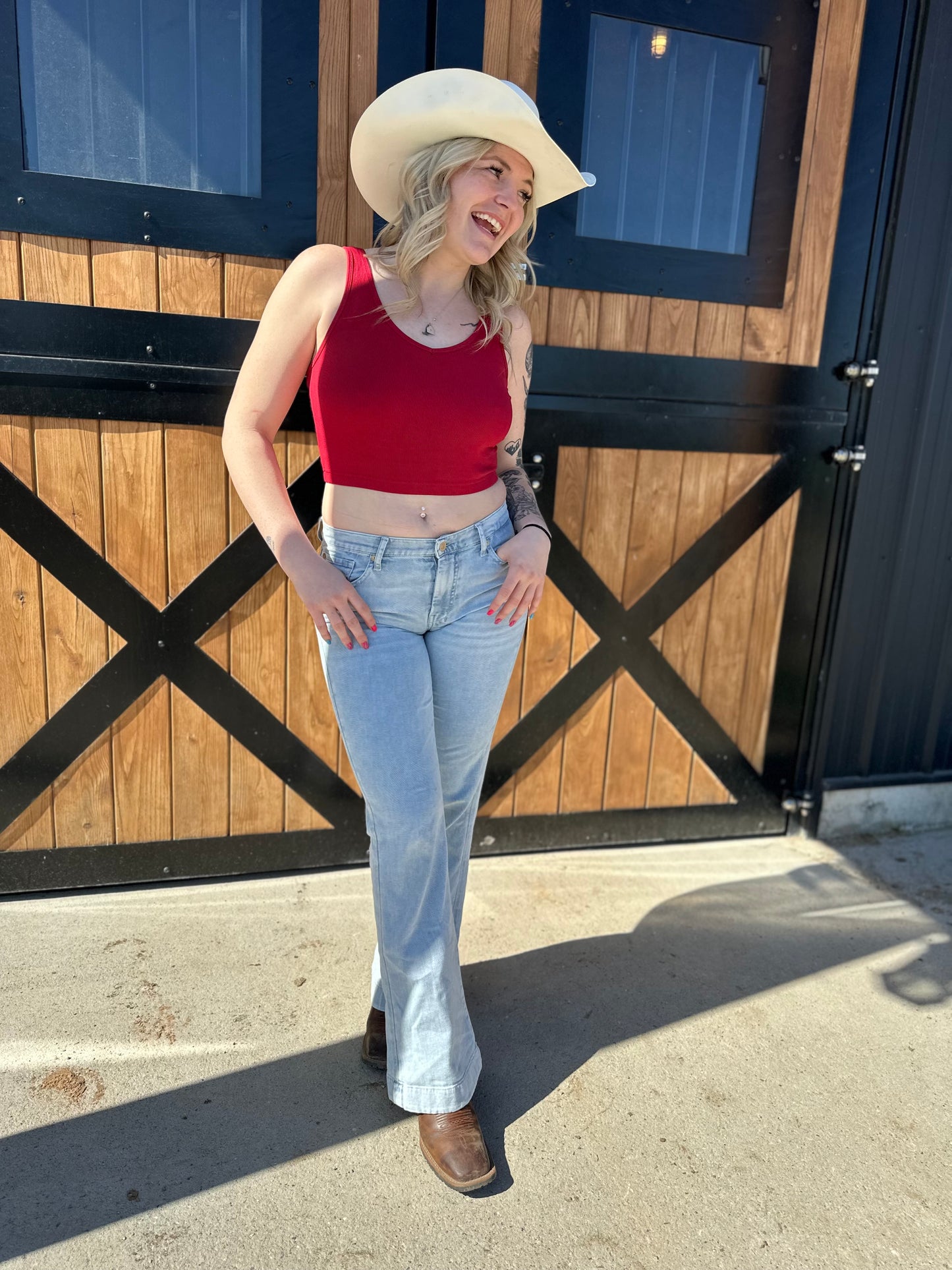 Red Cropped tank tops