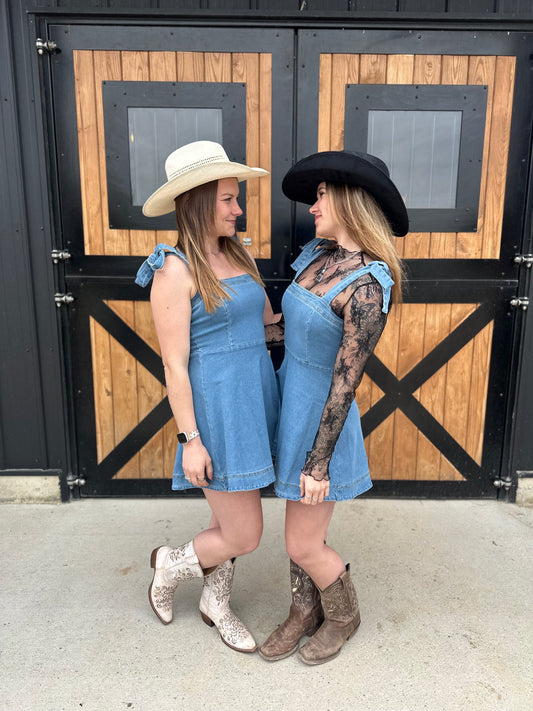 Denim bow tie dress