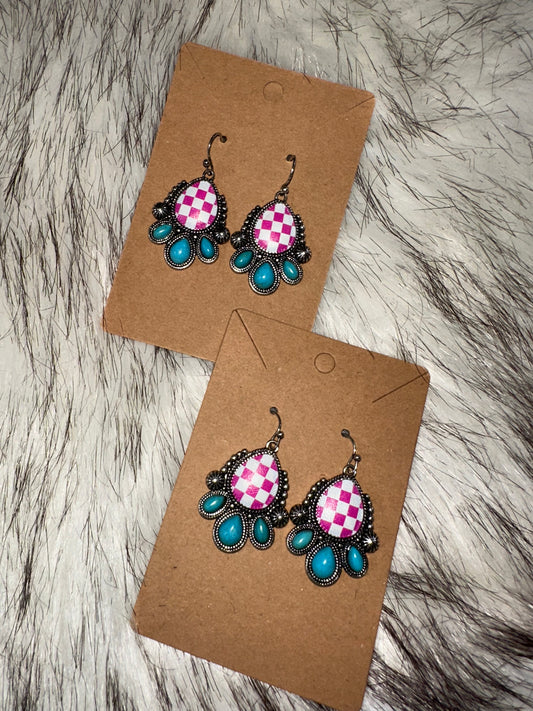 Pink checkered earrings