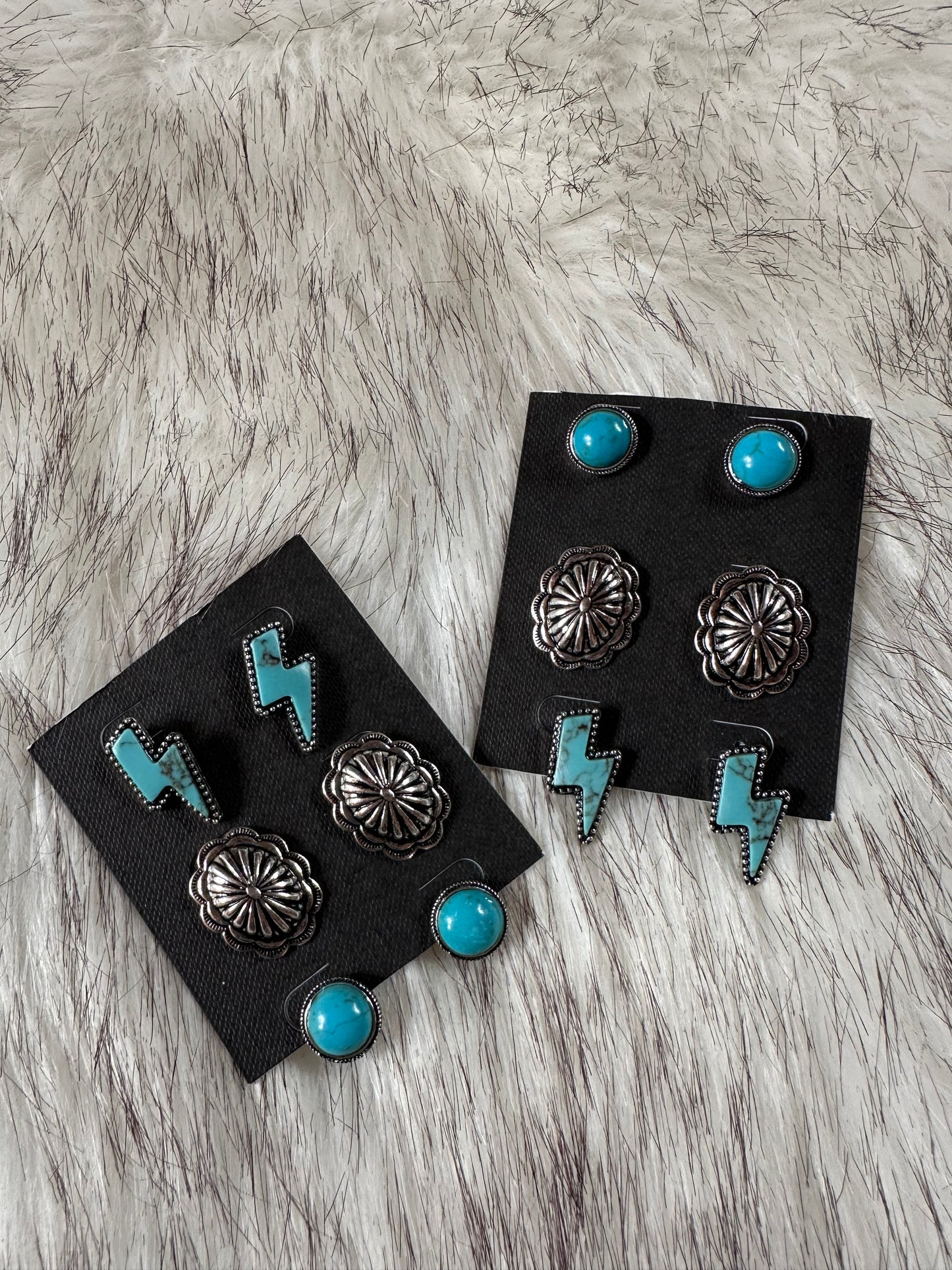3 pair western earring stud set