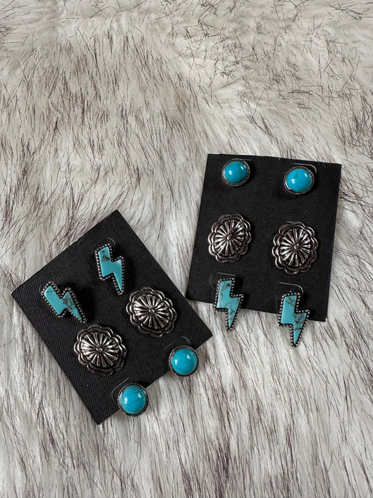 3 pair western earring stud set