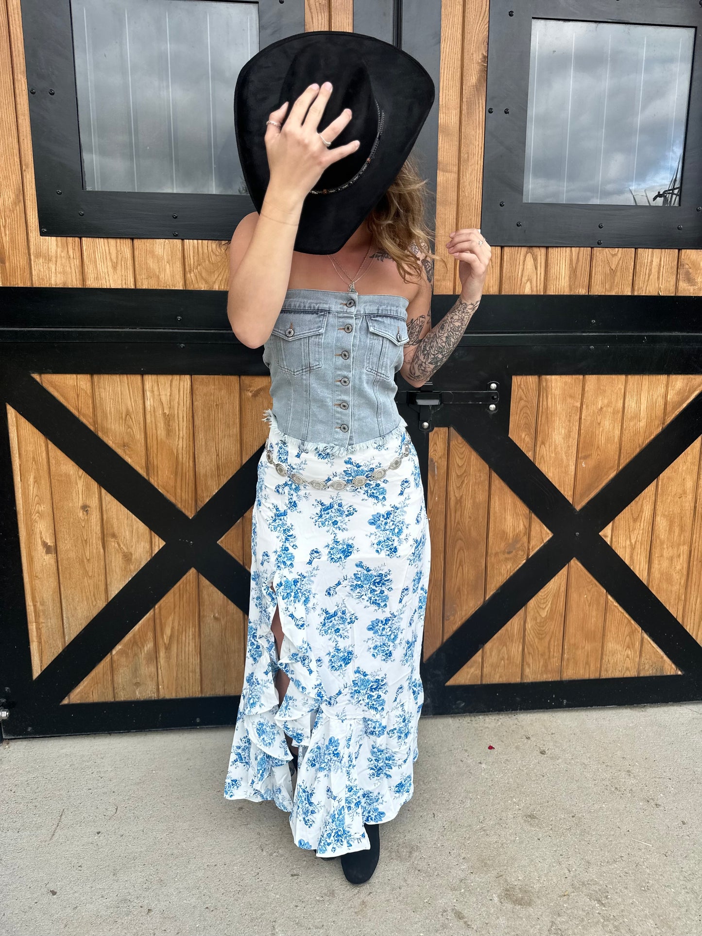 Blue floral skirt
