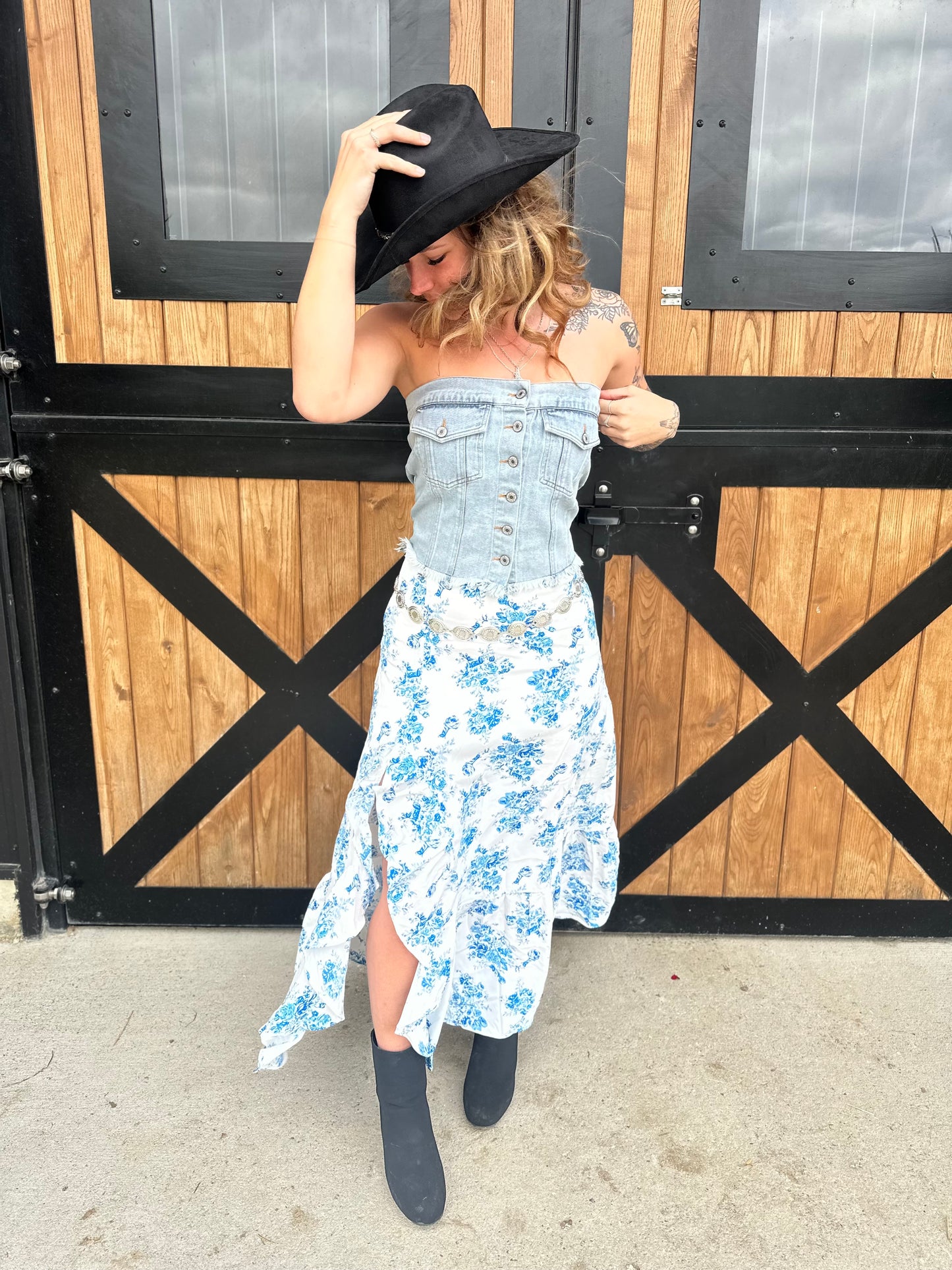 Blue floral skirt