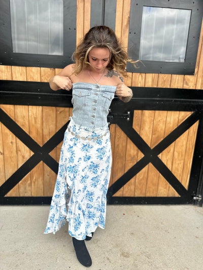 Blue floral skirt