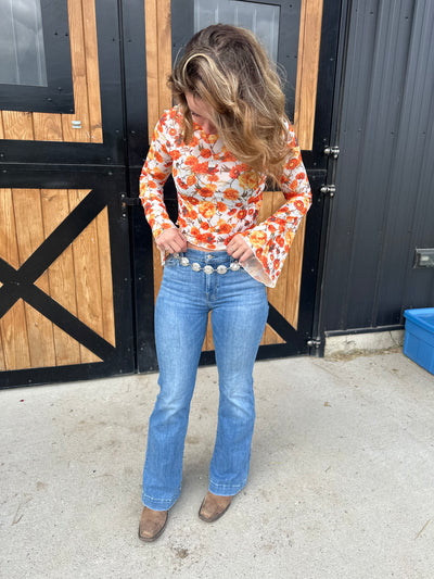 Floral mesh bell top