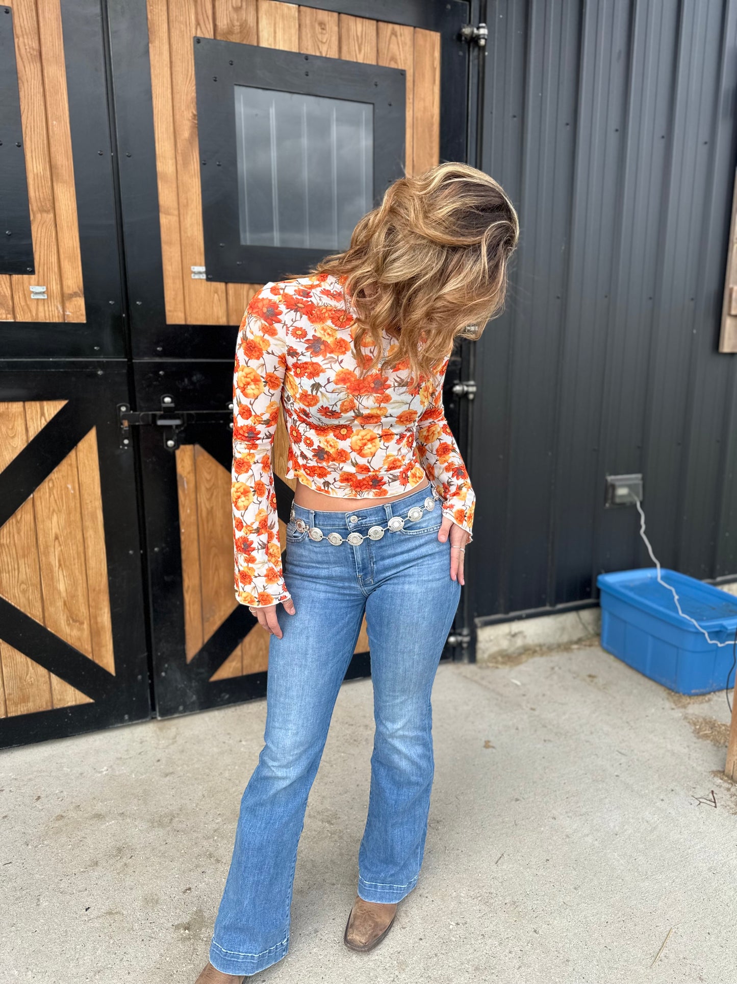 Floral mesh bell top