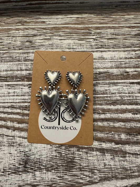 Heart silver dangle earrings