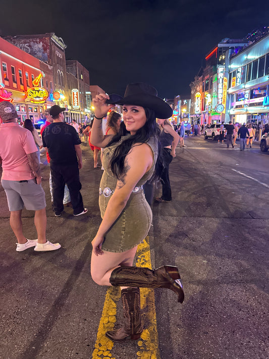 Olive green denim dress
